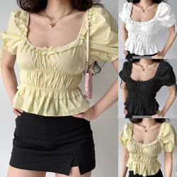 Áo croptop tay phồng cổ vuông