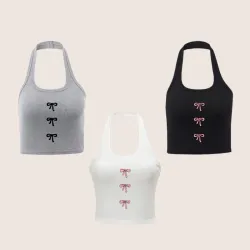 Áo croptop cổ yếm phối nơ