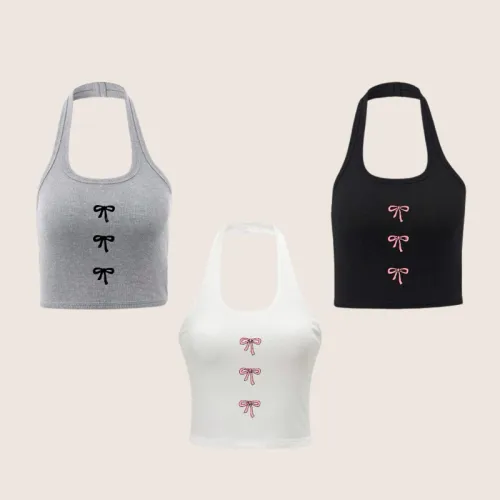 Áo croptop cổ yếm phối nơ Áo croptop cổ yếm phối nơ